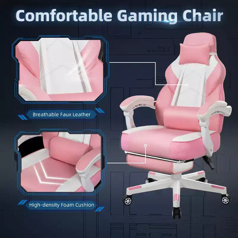 Chaises de gaming pour adultes avec repose-pieds, dossier haut et soutien lombaire massant
