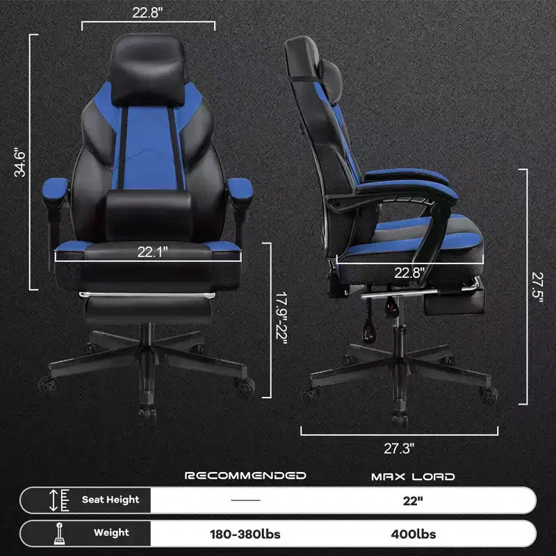 Chaises de gaming pour adultes avec repose-pieds, dossier haut et soutien lombaire massant