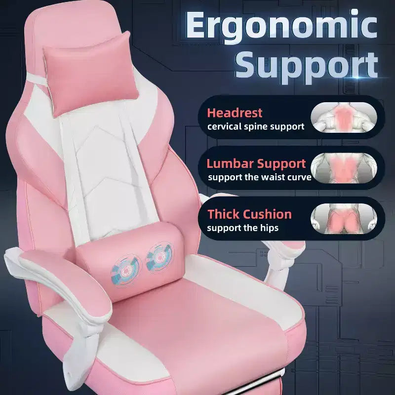 Chaises de gaming pour adultes avec repose-pieds, dossier haut et soutien lombaire massant