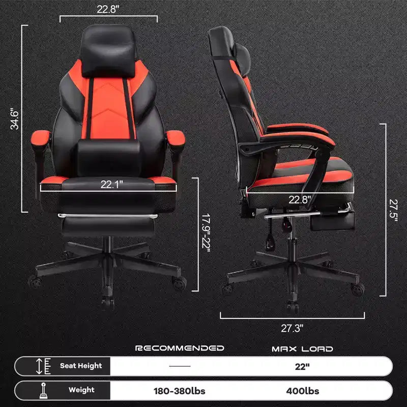 Chaises de gaming pour adultes avec repose-pieds, dossier haut et soutien lombaire massant