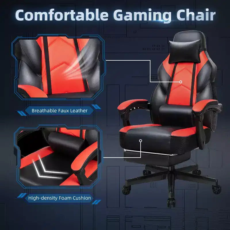 Chaises de gaming pour adultes avec repose-pieds, dossier haut et soutien lombaire massant
