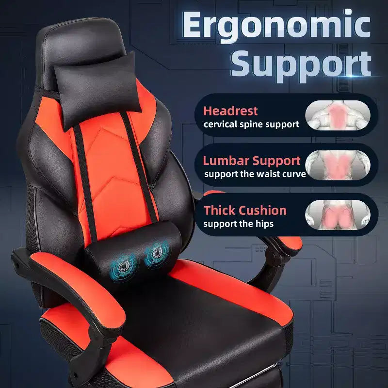 Chaises de gaming pour adultes avec repose-pieds, dossier haut et soutien lombaire massant