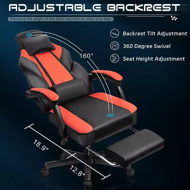 Chaises de gaming pour adultes avec repose-pieds, dossier haut et soutien lombaire massant