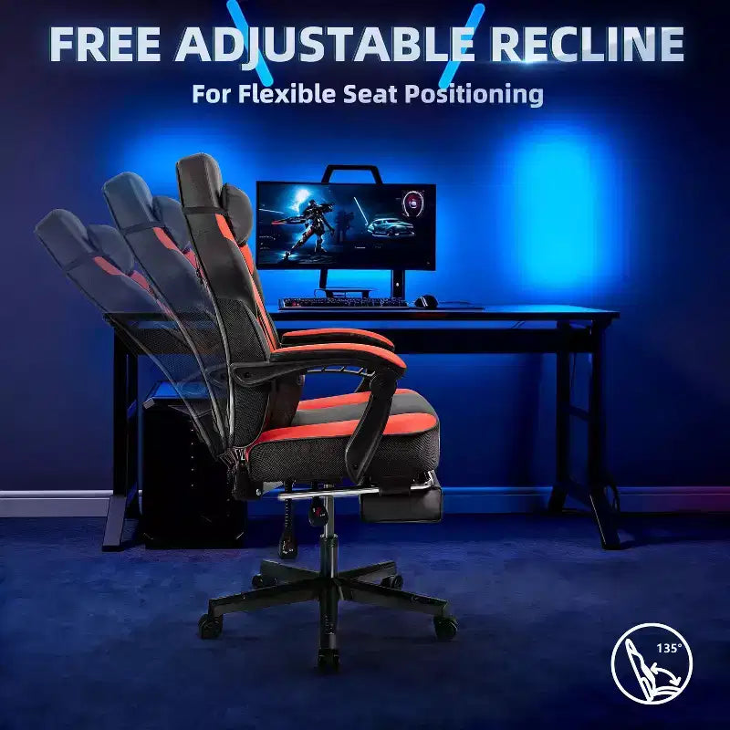 Chaises de gaming pour adultes avec repose-pieds, dossier haut et soutien lombaire massant