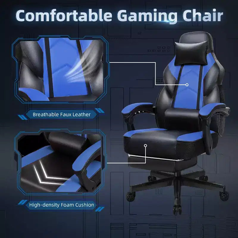 Chaises de gaming pour adultes avec repose-pieds, dossier haut et soutien lombaire massant