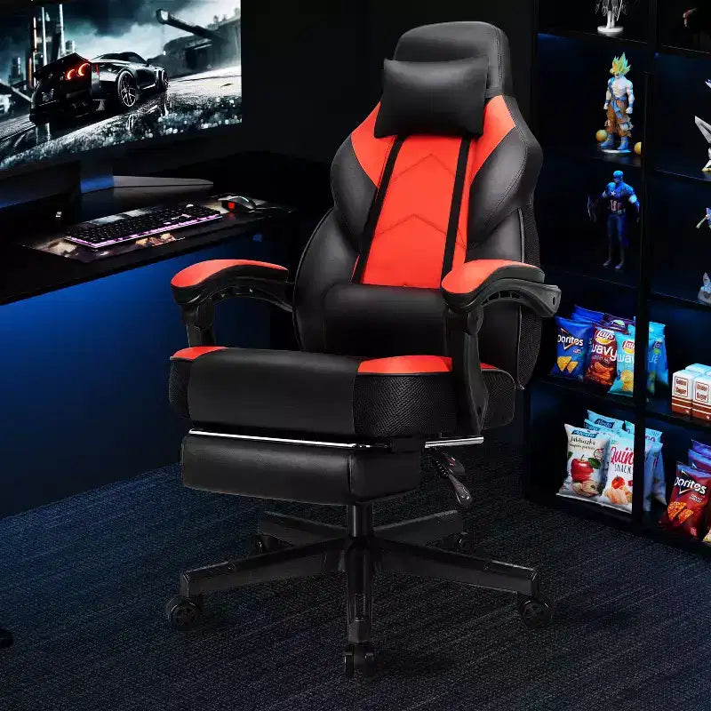 Chaises de gaming pour adultes avec repose-pieds, dossier haut et soutien lombaire massant