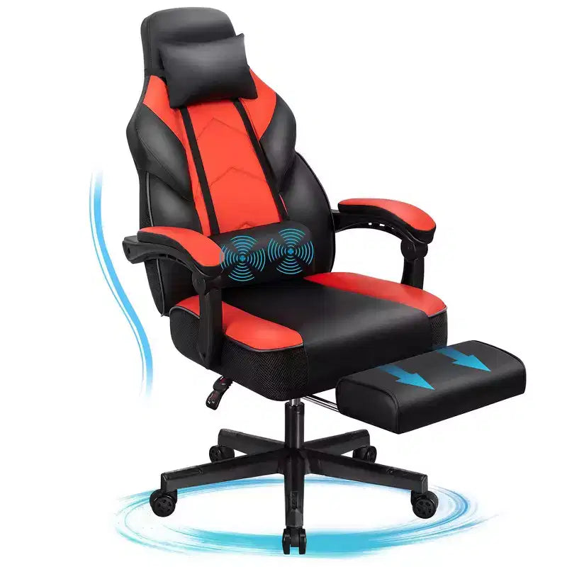 Chaises de gaming pour adultes avec repose-pieds, dossier haut et soutien lombaire massant