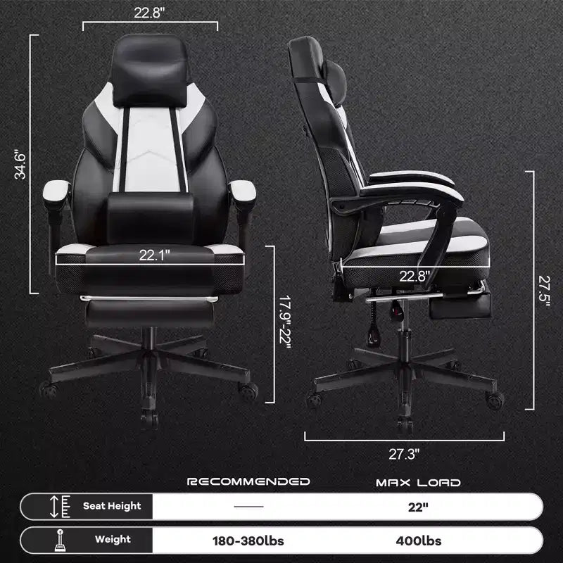 Chaises de gaming pour adultes avec repose-pieds, dossier haut et soutien lombaire massant