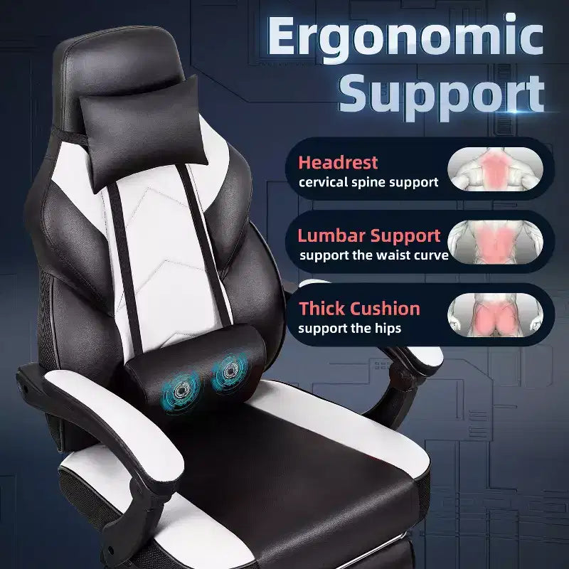 Chaises de gaming pour adultes avec repose-pieds, dossier haut et soutien lombaire massant