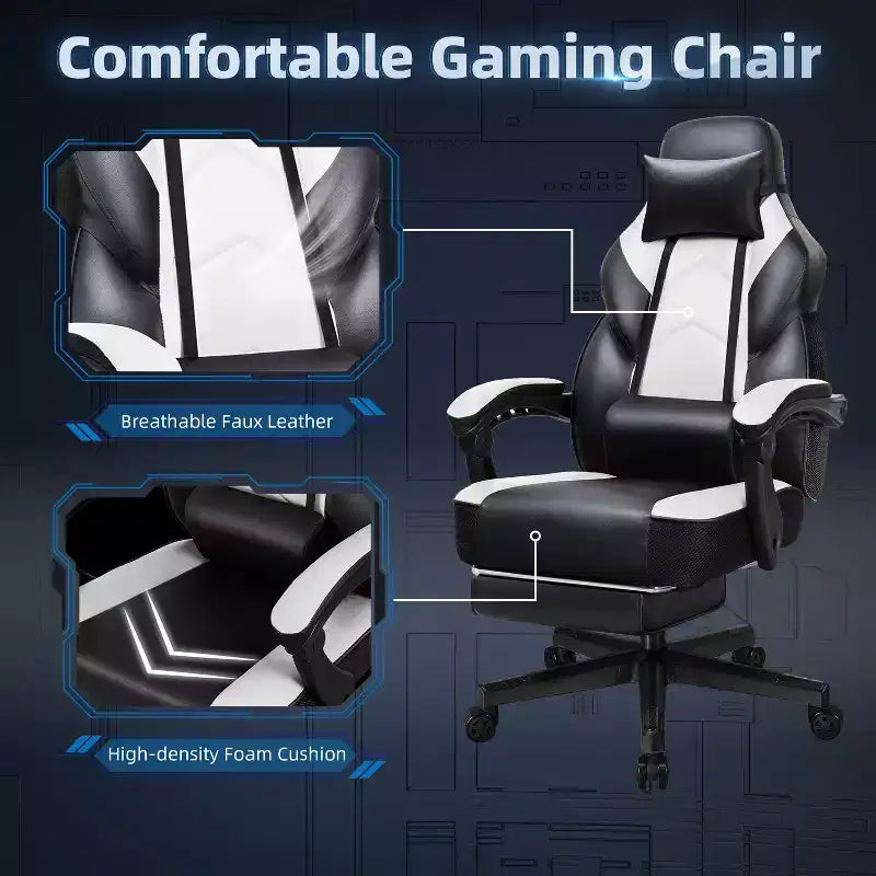 Chaises de gaming pour adultes avec repose-pieds, dossier haut et soutien lombaire massant
