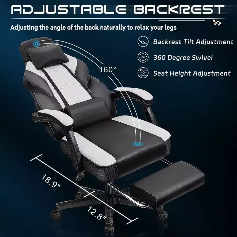 Chaises de gaming pour adultes avec repose-pieds, dossier haut et soutien lombaire massant