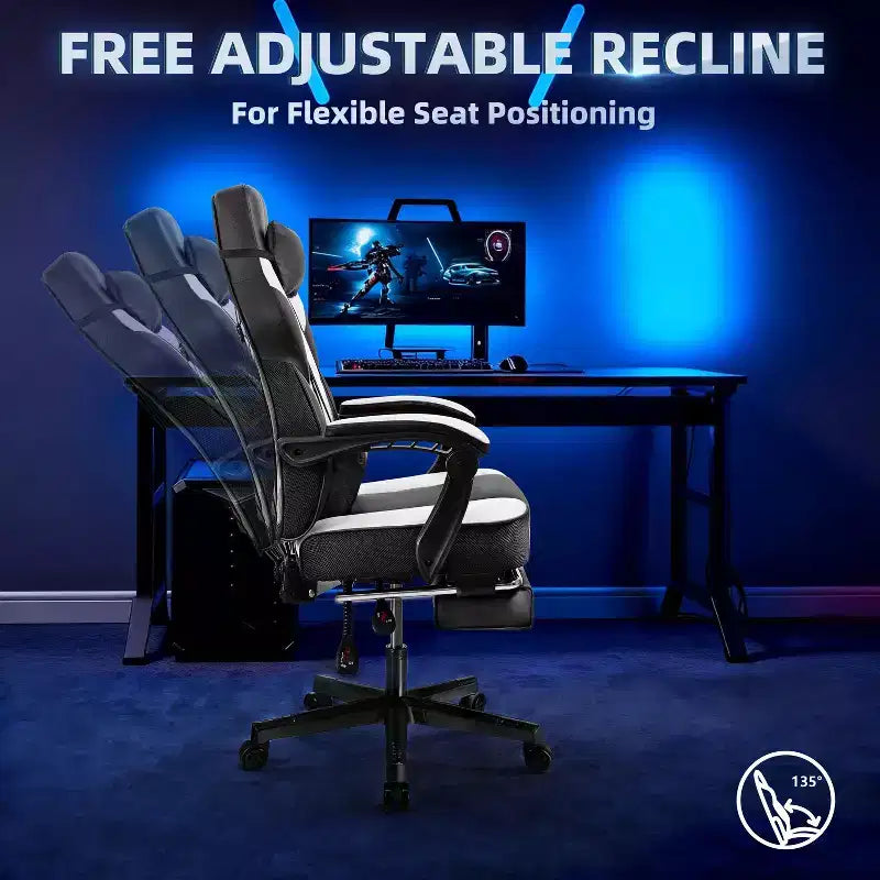 Chaises de gaming pour adultes avec repose-pieds, dossier haut et soutien lombaire massant