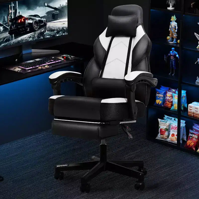 Chaises de gaming pour adultes avec repose-pieds, dossier haut et soutien lombaire massant