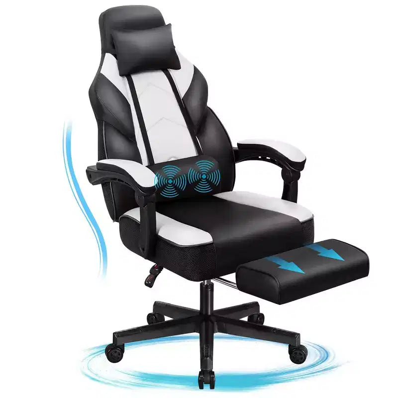 Chaises de gaming pour adultes avec repose-pieds, dossier haut et soutien lombaire massant