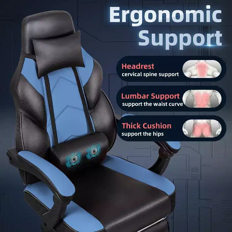 Chaises de gaming pour adultes avec repose-pieds, dossier haut et soutien lombaire massant