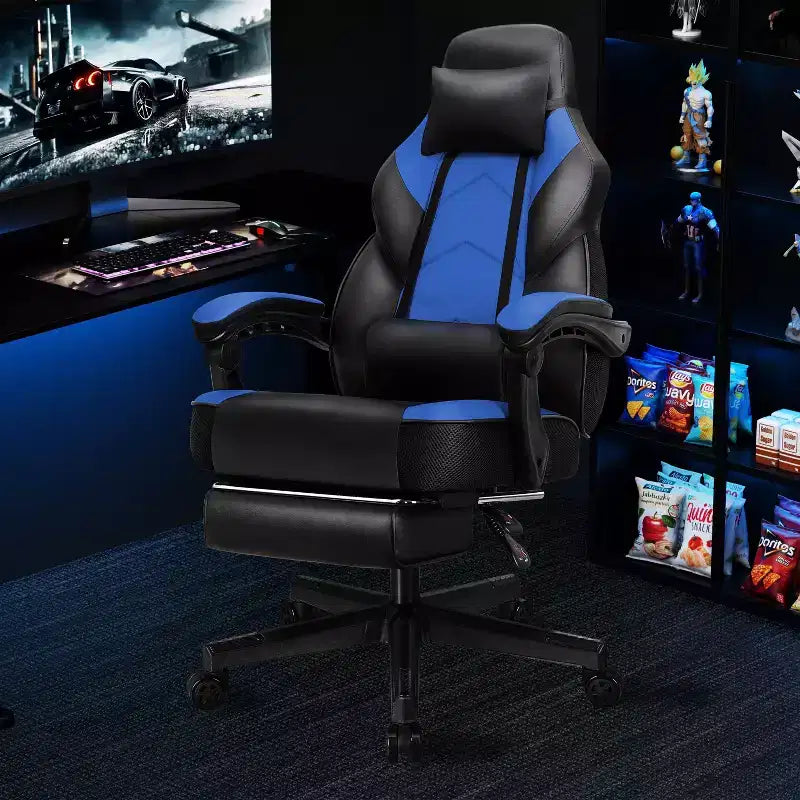 Chaises de gaming pour adultes avec repose-pieds, dossier haut et soutien lombaire massant