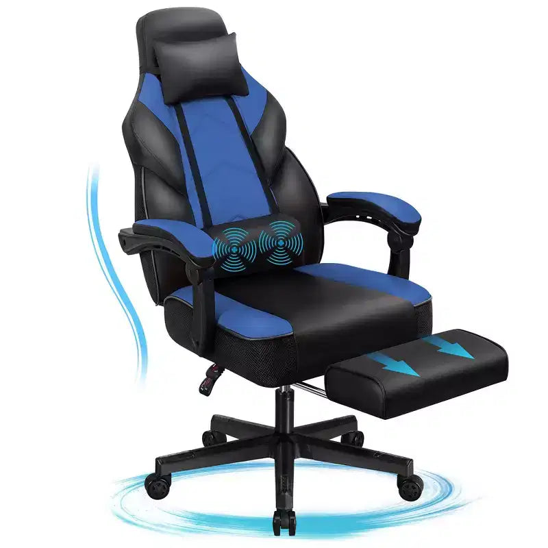 Chaises de gaming pour adultes avec repose-pieds, dossier haut et soutien lombaire massant