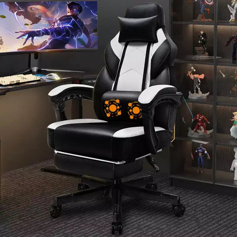 Chaises de gaming pour adultes avec repose-pieds, dossier haut et soutien lombaire massant