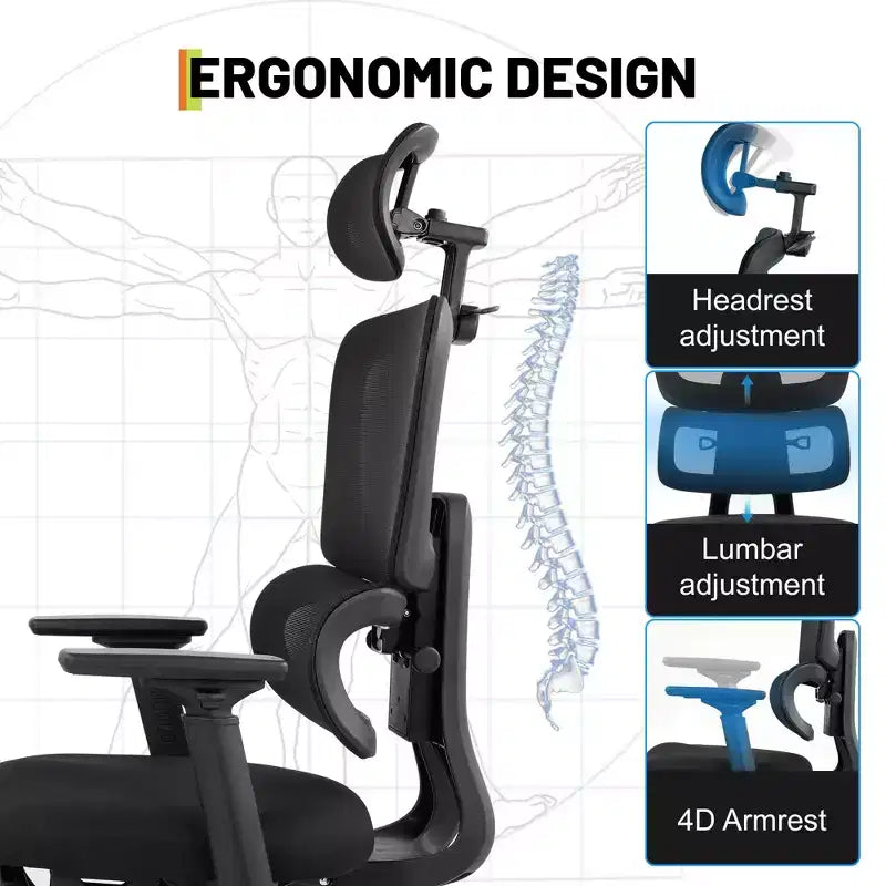 Fauteuil de jeu ergonomique en maille, usage intensif, dossier haut, fauteuil de bureau