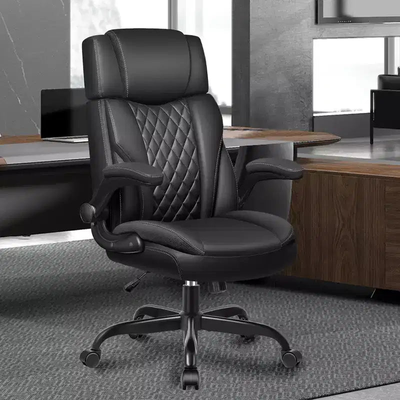 Fauteuil de bureau exécutif en cuir, fauteuil de bureau ergonomique avec support lombaire dossier haut