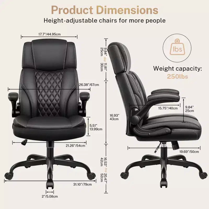 Fauteuil de bureau exécutif en cuir, fauteuil de bureau ergonomique avec support lombaire dossier haut