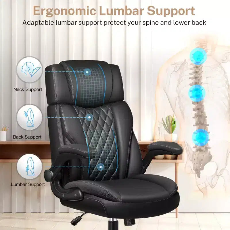 Fauteuil de bureau exécutif en cuir, fauteuil de bureau ergonomique avec support lombaire dossier haut