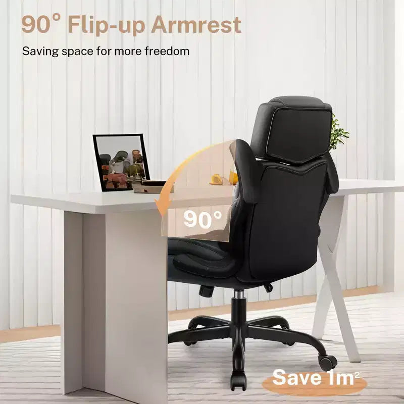 Fauteuil de bureau exécutif en cuir, fauteuil de bureau ergonomique avec support lombaire dossier haut