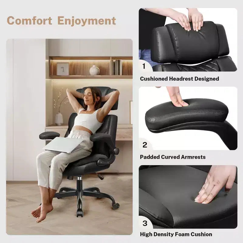 Fauteuil de bureau exécutif en cuir, fauteuil de bureau ergonomique avec support lombaire dossier haut