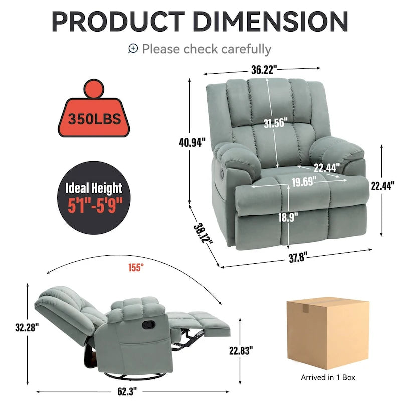 Fauteuil inclinable pivotant et berçant surdimensionné, Repose-pieds