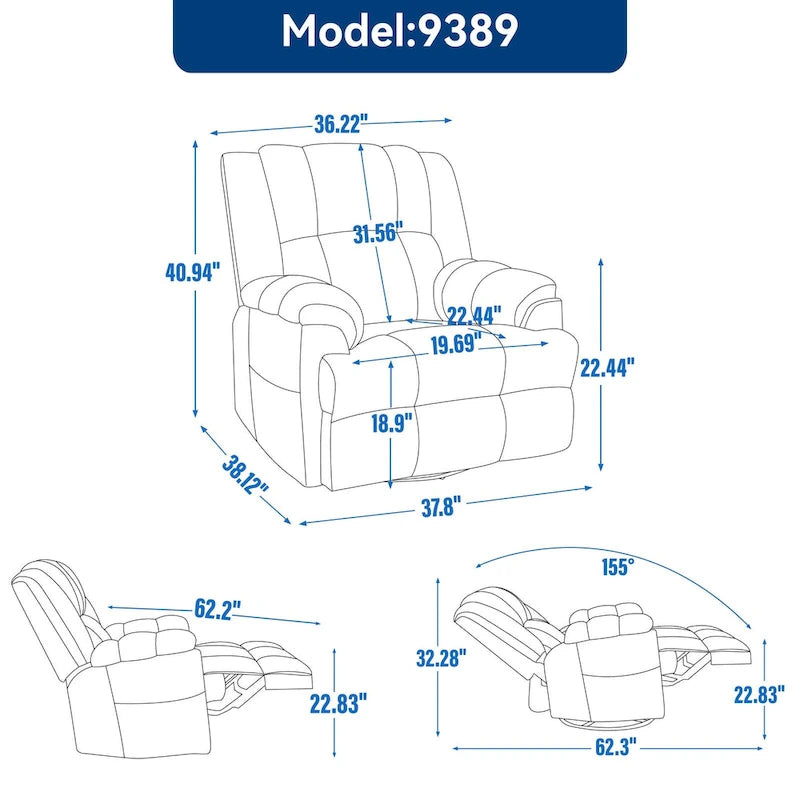 Fauteuil inclinable pivotant et berçant surdimensionné, Repose-pieds