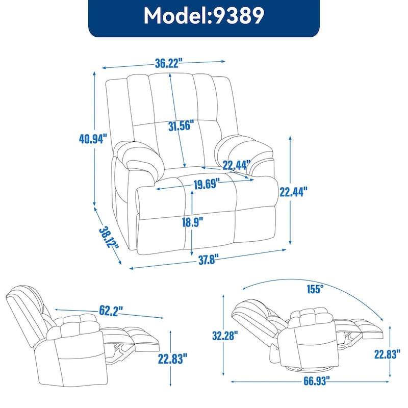Fauteuil inclinable pivotant et berçant surdimensionné, Repose-pieds