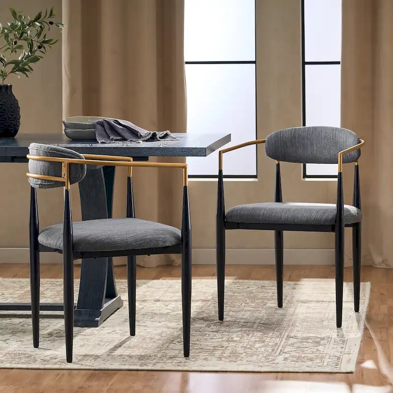 Chaises de salle à manger en fer rembourrées de tissu