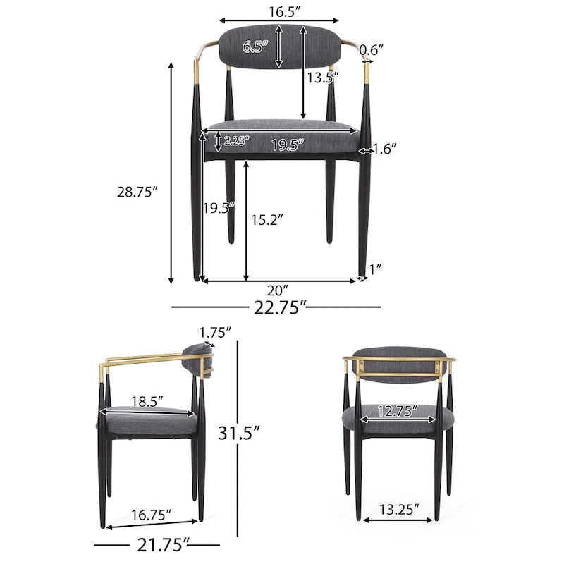 Chaises de salle à manger en fer rembourrées de tissu