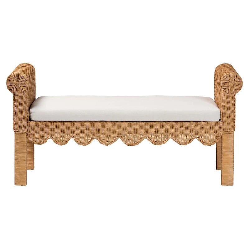Banc en rotin naturel tissé à la main avec détails festonnés - Bohème Chic
