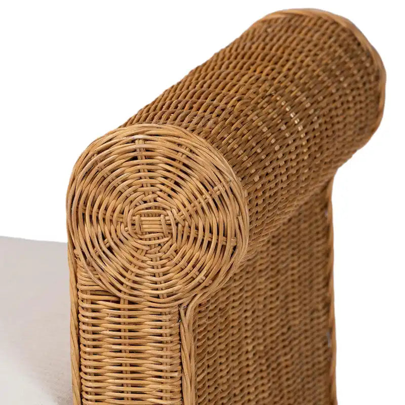 Banc en rotin naturel tissé à la main avec détails festonnés - Bohème Chic
