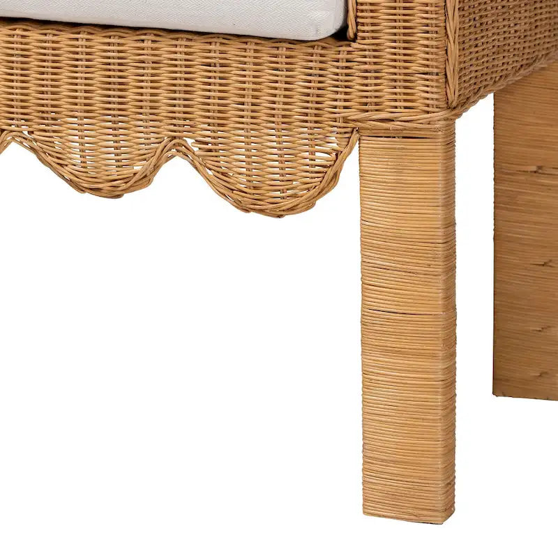 Banc en rotin naturel tissé à la main avec détails festonnés - Bohème Chic