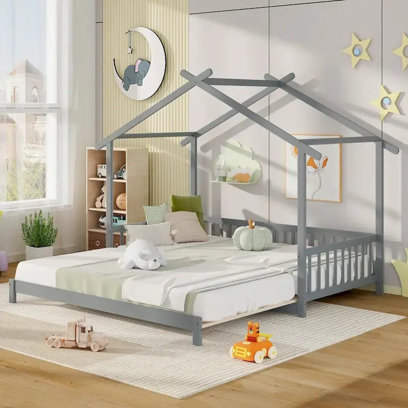 Lit de jour évolutif en bois (jumeau à grand lit) avec barrières de sécurité et décorable