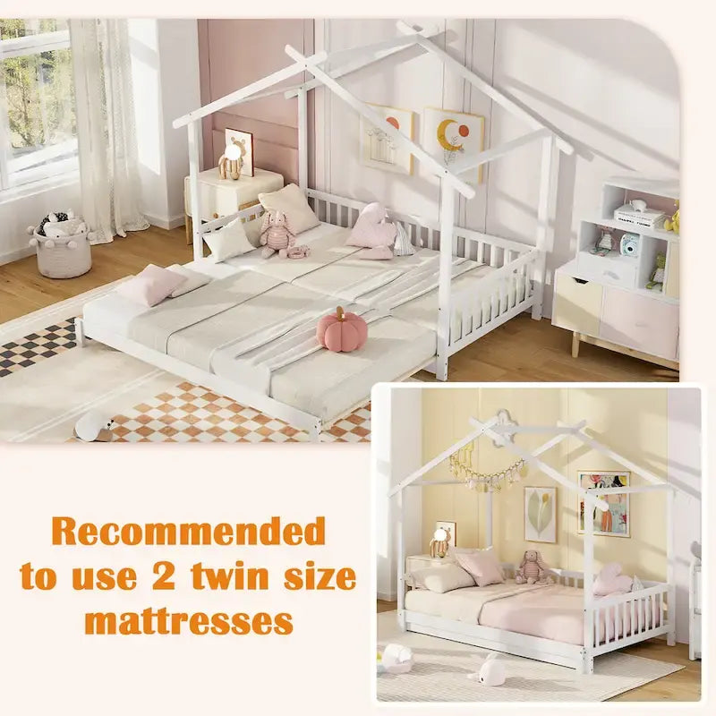 Lit de jour évolutif en bois (jumeau à grand lit) avec barrières de sécurité et décorable