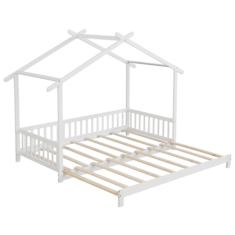 Lit de jour évolutif en bois (jumeau à grand lit) avec barrières de sécurité et décorable