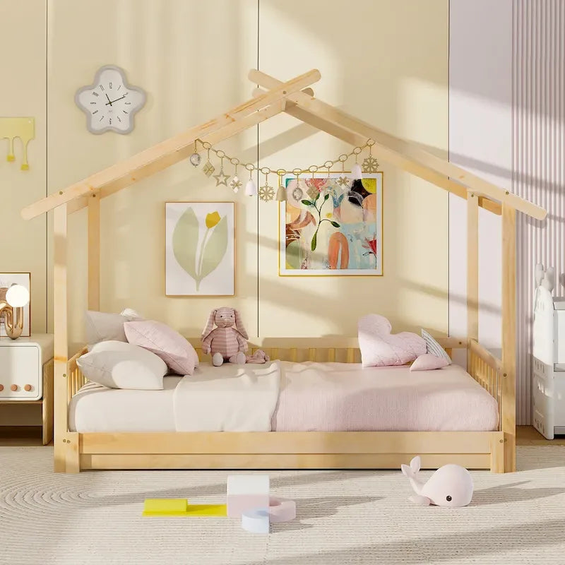 Lit de jour évolutif en bois (jumeau à grand lit) avec barrières de sécurité et décorable