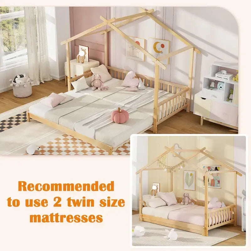 Lit de jour évolutif en bois (jumeau à grand lit) avec barrières de sécurité et décorable