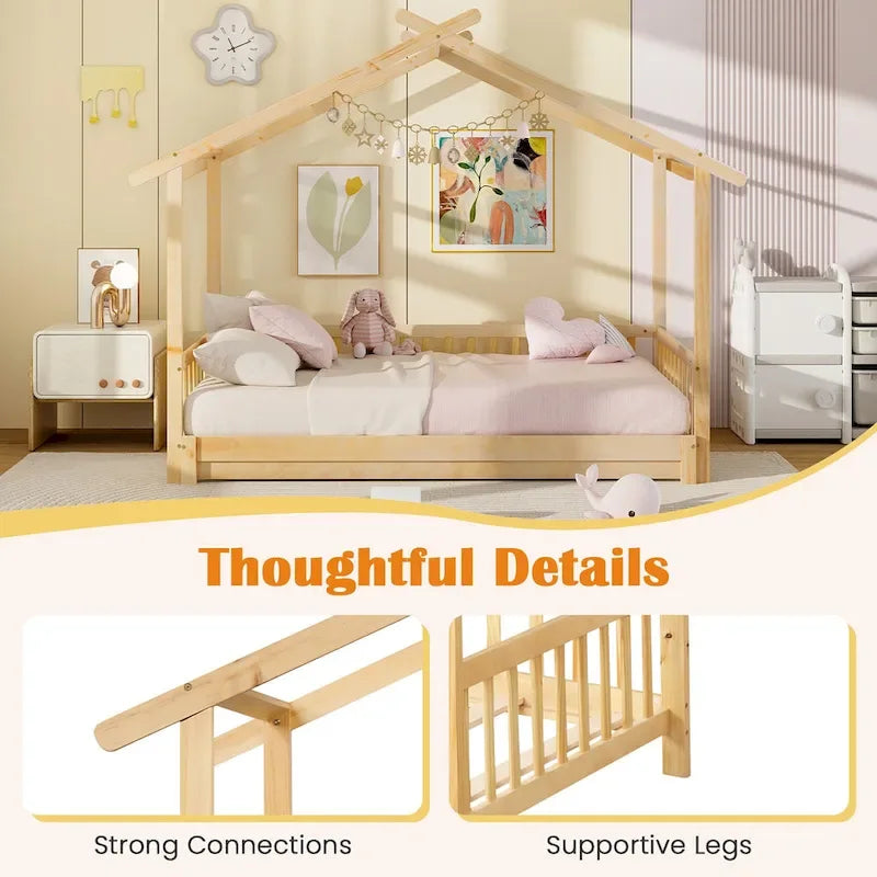 Lit de jour évolutif en bois (jumeau à grand lit) avec barrières de sécurité et décorable