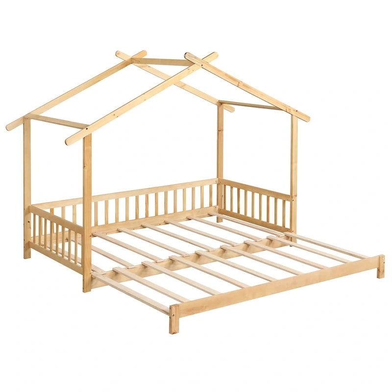 Lit de jour évolutif en bois (jumeau à grand lit) avec barrières de sécurité et décorable