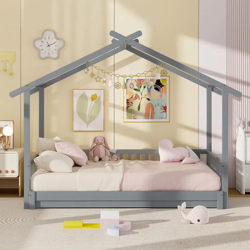 Lit de jour évolutif en bois (jumeau à grand lit) avec barrières de sécurité et décorable