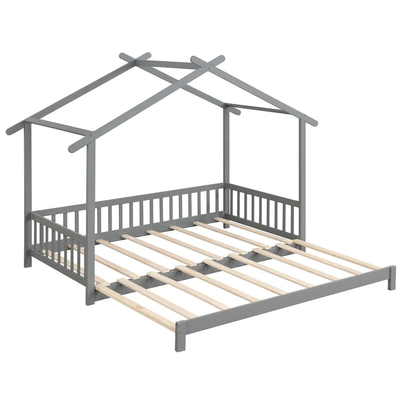 Lit de jour évolutif en bois (jumeau à grand lit) avec barrières de sécurité et décorable