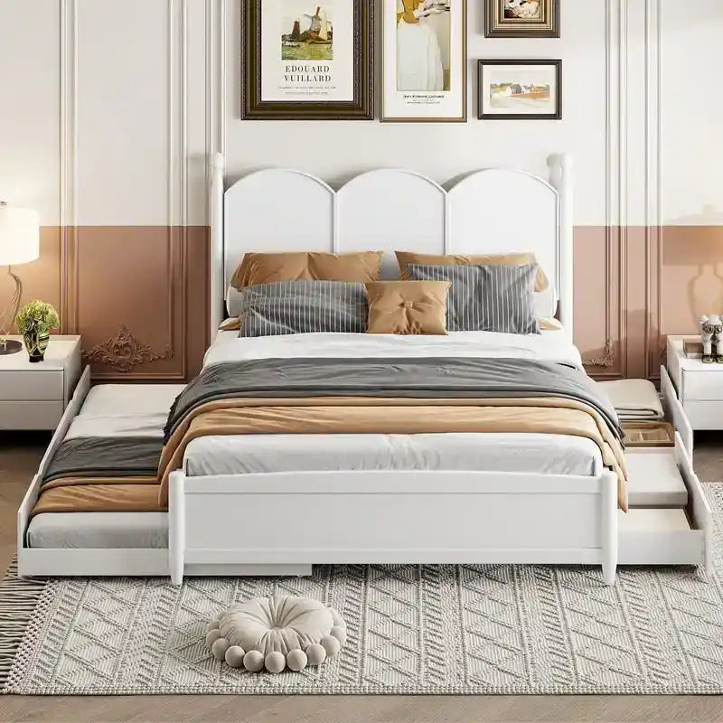 Lit plate-forme avec tête de lit vintage, cadre de lit multifonctionnel avec rangement