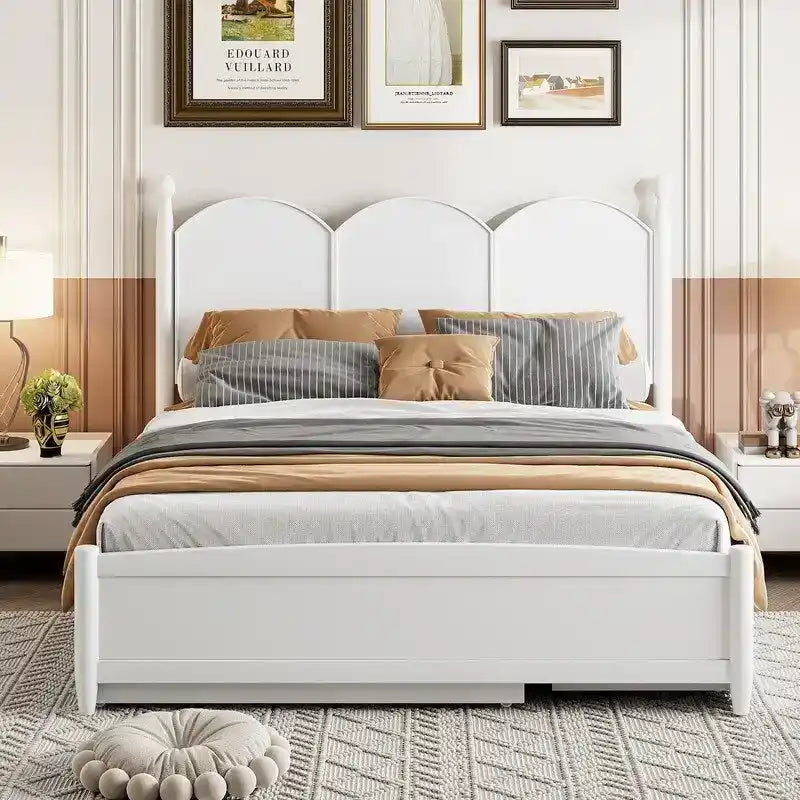 Lit plate-forme avec tête de lit vintage, cadre de lit multifonctionnel avec rangement