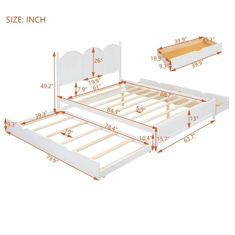 Lit plate-forme avec tête de lit vintage, cadre de lit multifonctionnel avec rangement