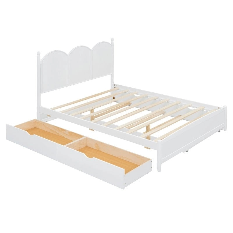 Lit plate-forme avec tête de lit vintage, cadre de lit multifonctionnel avec rangement