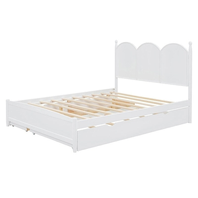 Lit plate-forme avec tête de lit vintage, cadre de lit multifonctionnel avec rangement